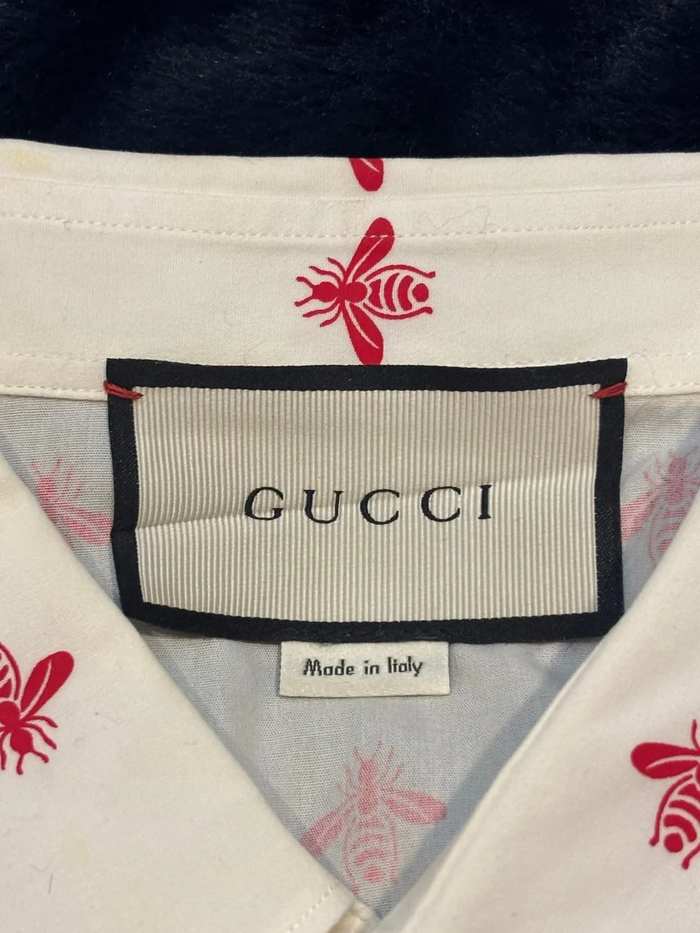 Gucci Rare Insect Motif White Red Button Shirt
